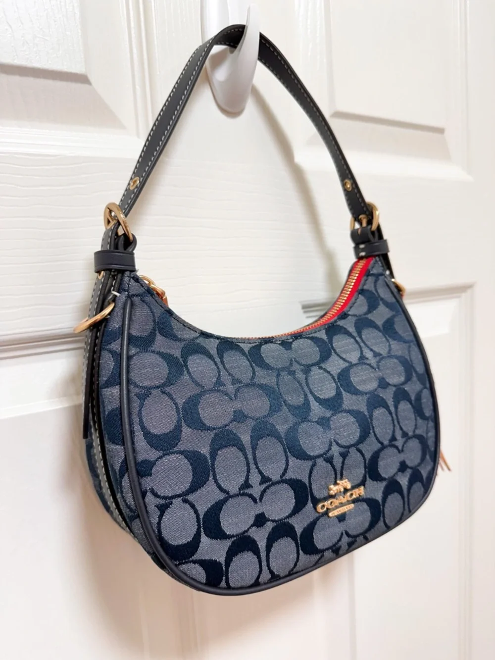 Coach Kleo Shoulder Bag Blue Signature Chambray Red‎ Lining